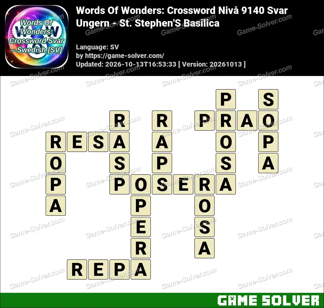 Words Of Wonders: Crossword Nivå 9140 Svar – Ungern – St. Stephen’S Basilica